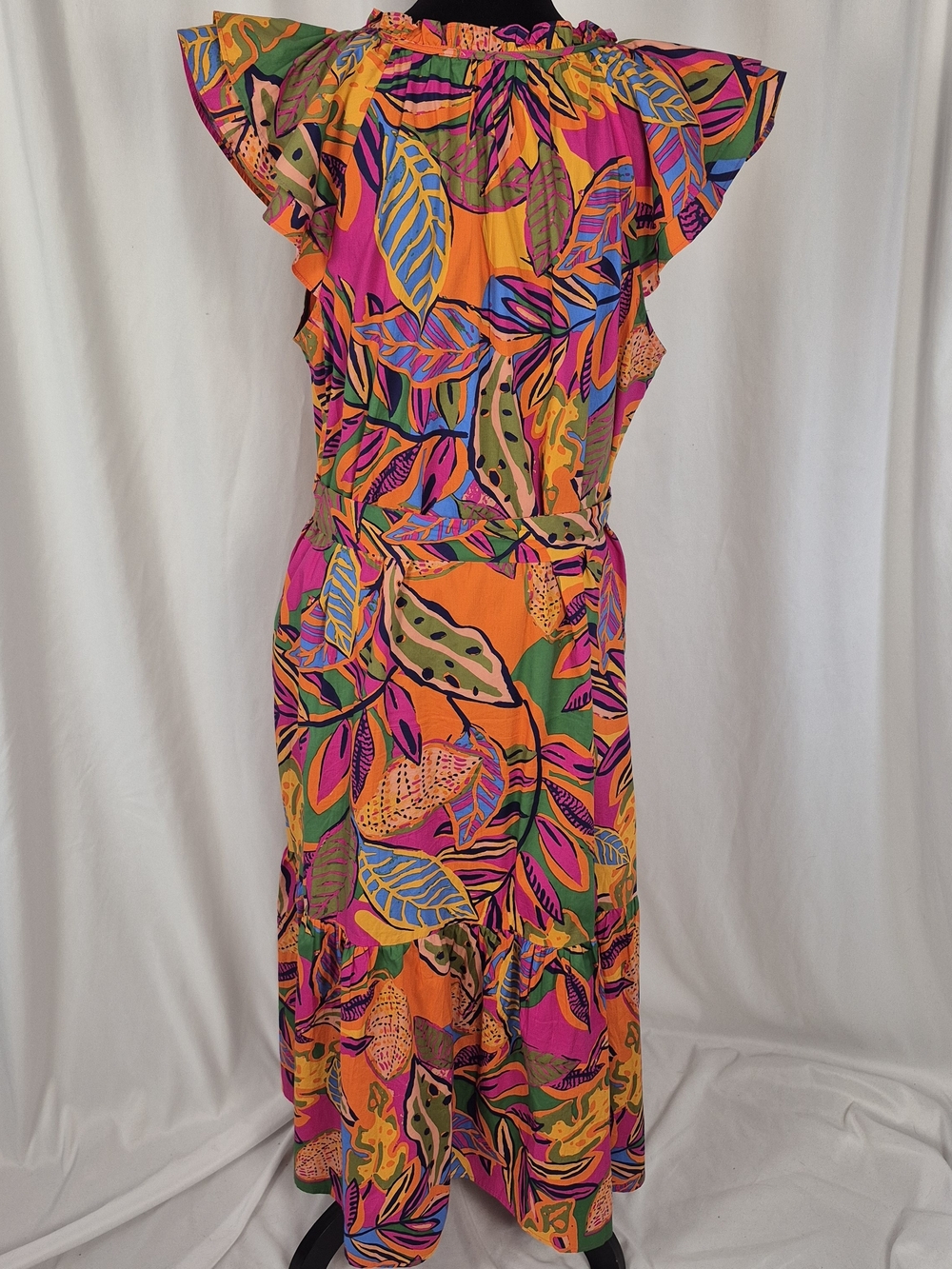 Sugarlips Milana Full-Button Tropical Print Tiered Cotton Midi Dress - Size L - Picture 8 of 15